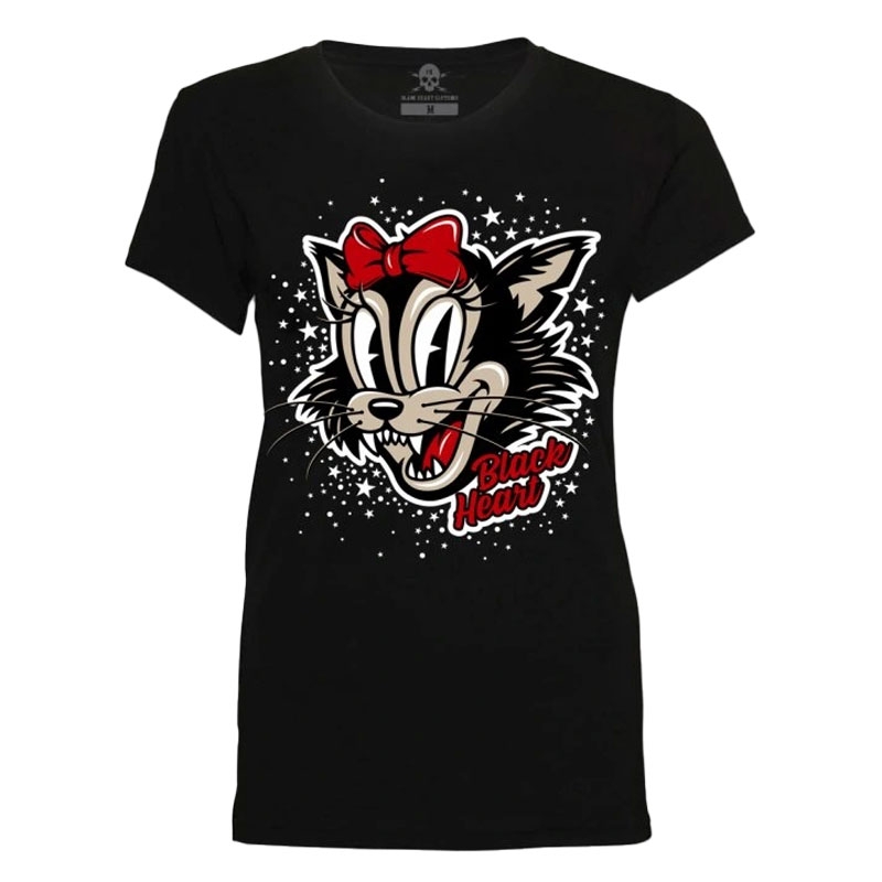 T-shirt femme noir Heart Bad Cat noir