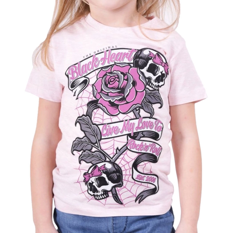 Tee-shirt Kids Black Heart Ribbon Rose pink