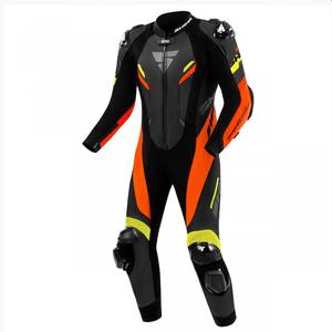 Salopette de moto Shima Hyper-RS en cuir noir-orange fluo-jaune