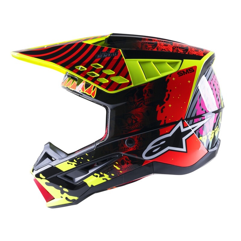 Casque motocross Alpinestars S-M5 Solar Flare jaune fluo-rouge fluo-noir