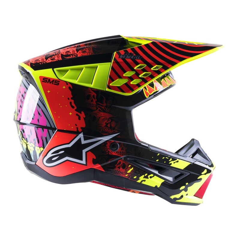 Casque motocross Alpinestars S-M5 Solar Flare jaune fluo-rouge fluo-noir