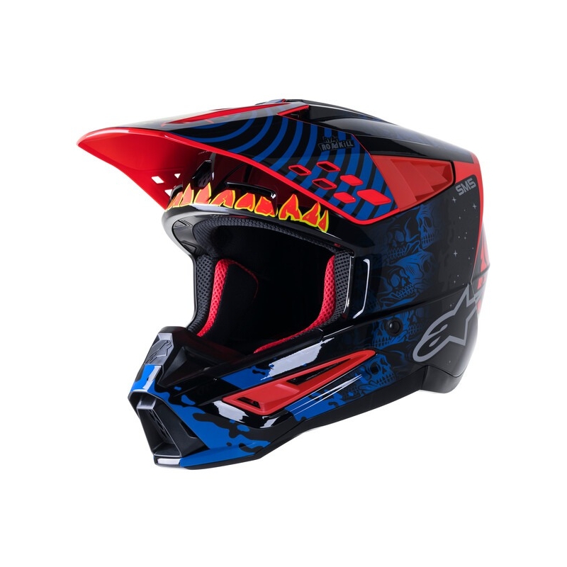 Alpinestars Casque Motocross S-M5 Solar Flare Noir-Bleu-Rouge-Fluo-Jaune soldes