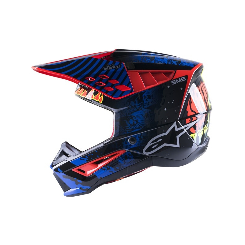 Alpinestars Casque Motocross S-M5 Solar Flare Noir-Bleu-Rouge-Fluo-Jaune soldes
