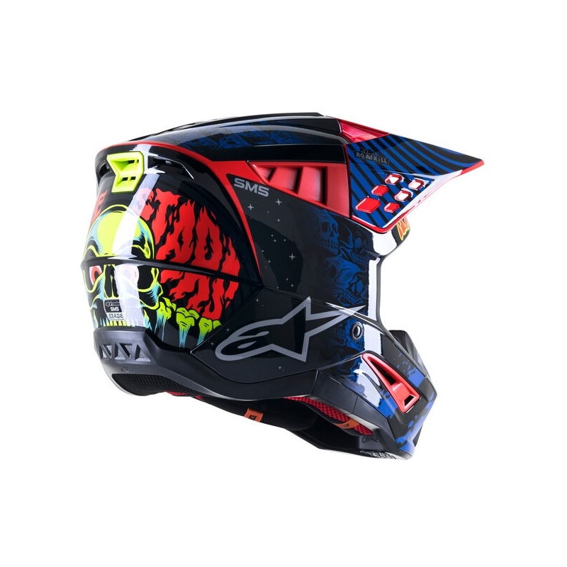 Alpinestars Casque Motocross S-M5 Solar Flare Noir-Bleu-Rouge-Fluo-Jaune soldes