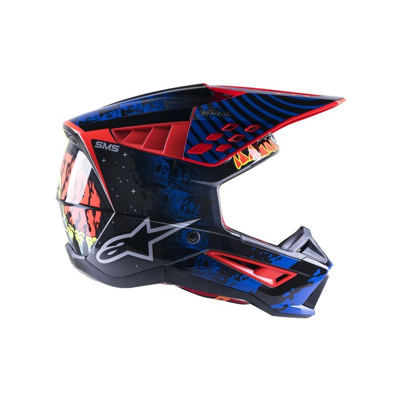 Alpinestars Casque Motocross S-M5 Solar Flare Noir-Bleu-Rouge-Fluo-Jaune soldes