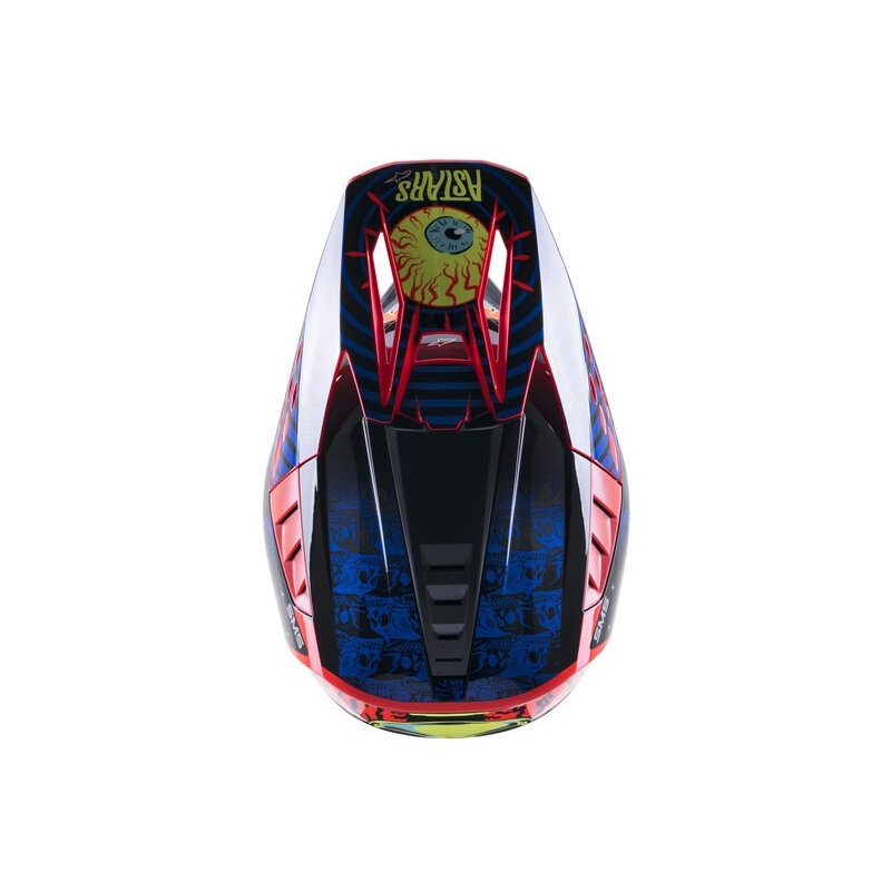 Alpinestars Casque Motocross S-M5 Solar Flare Noir-Bleu-Rouge-Fluo-Jaune soldes