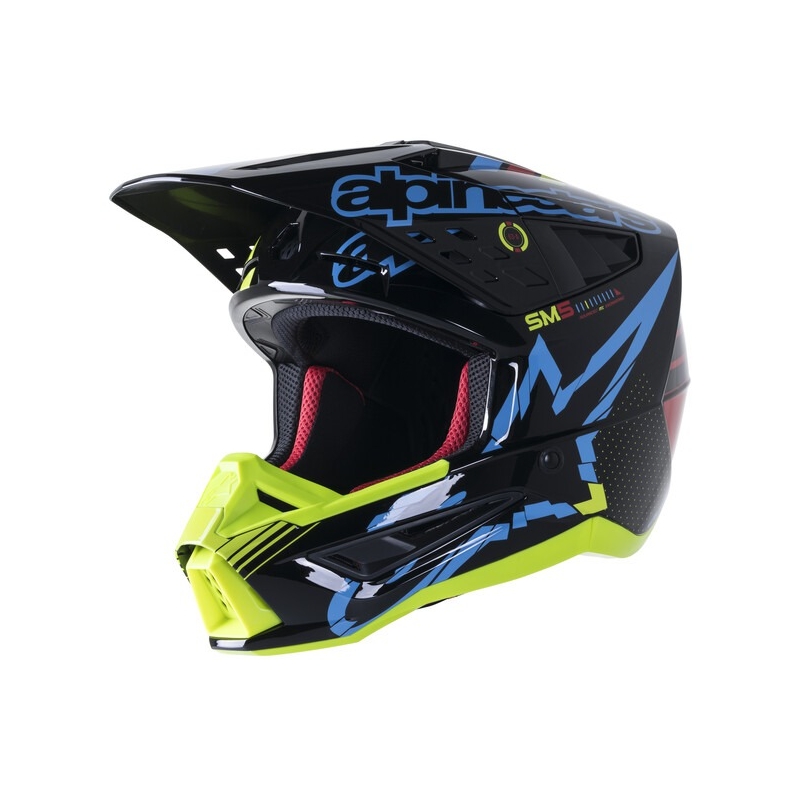 Casque motocross Alpinestars S-M5 Action jaune fluo-noir-bleu-rouge foncé