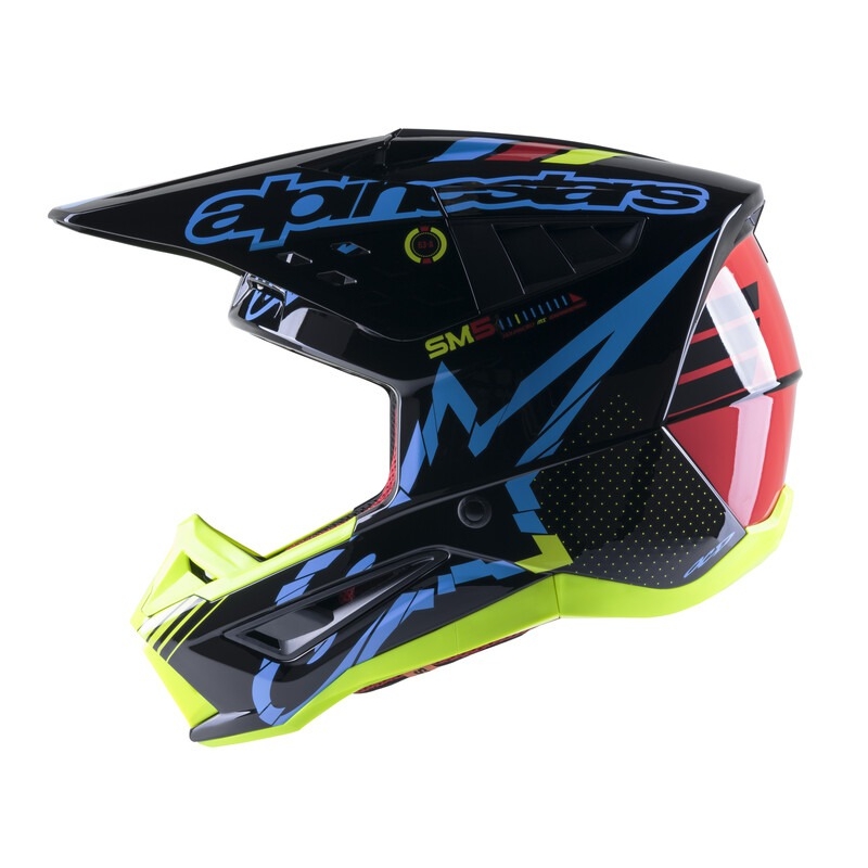 Casque motocross Alpinestars S-M5 Action jaune fluo-noir-bleu-rouge foncé
