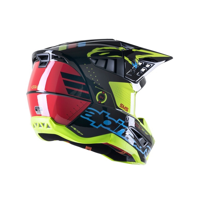 Casque motocross Alpinestars S-M5 Action jaune fluo-noir-bleu-rouge foncé