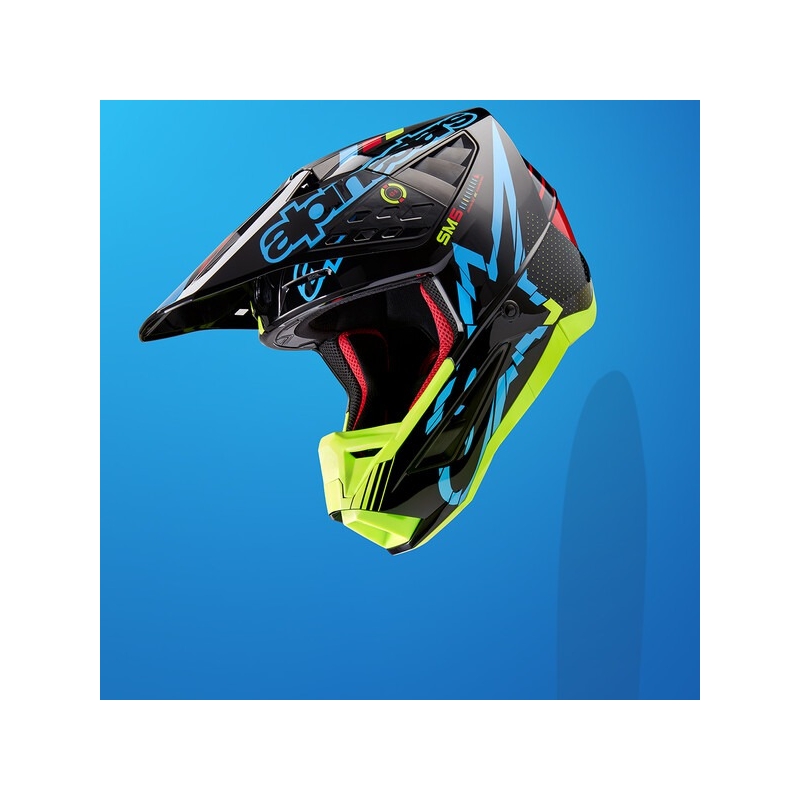 Casque motocross Alpinestars S-M5 Action jaune fluo-noir-bleu-rouge foncé