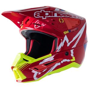 Casque motocross Alpinestars S-M5 Action rouge-jaune fluo-blanc-bleu