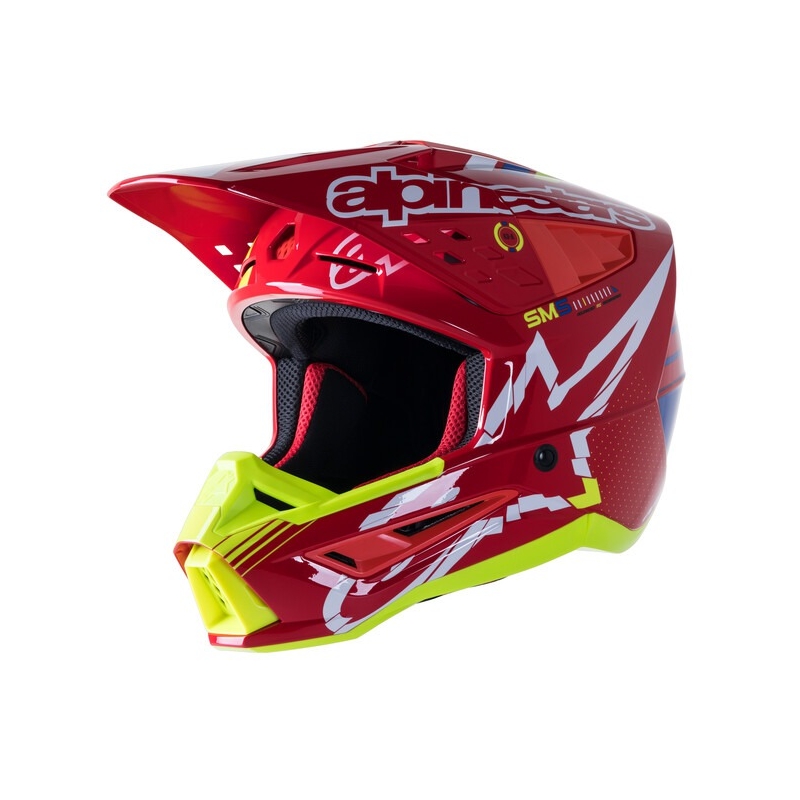 Casque motocross Alpinestars S-M5 Action rouge-jaune fluo-blanc-bleu