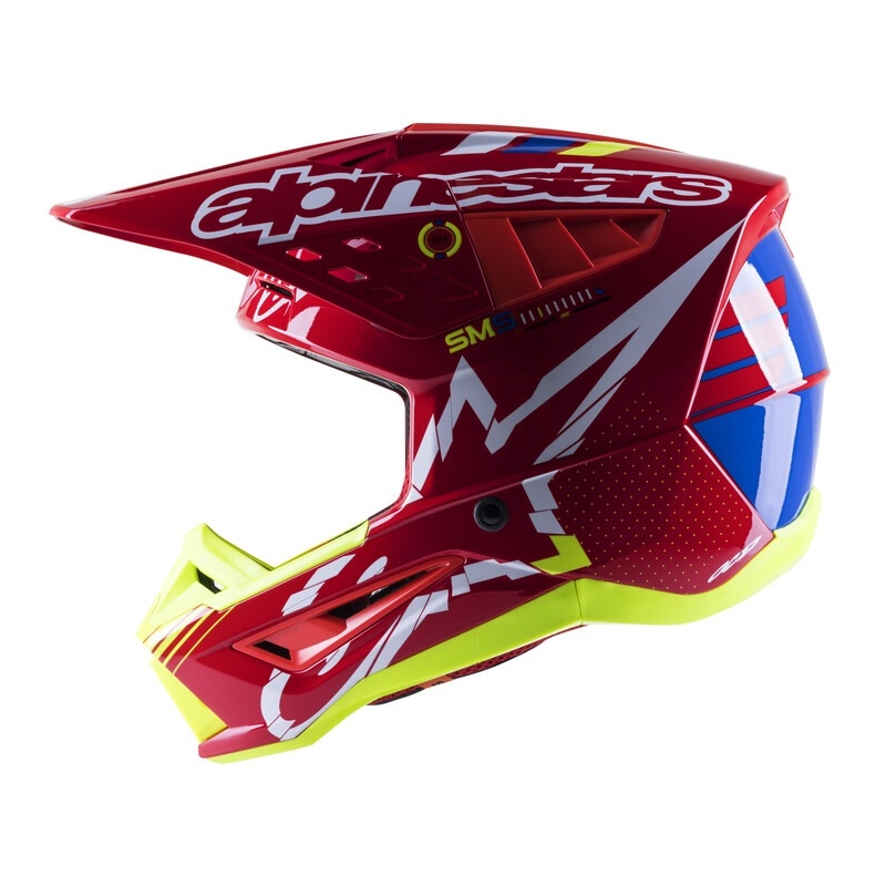 Casque motocross Alpinestars S-M5 Action rouge-jaune fluo-blanc-bleu