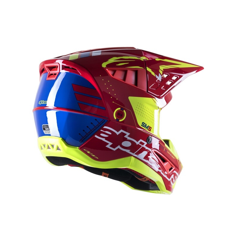 Casque motocross Alpinestars S-M5 Action rouge-jaune fluo-blanc-bleu