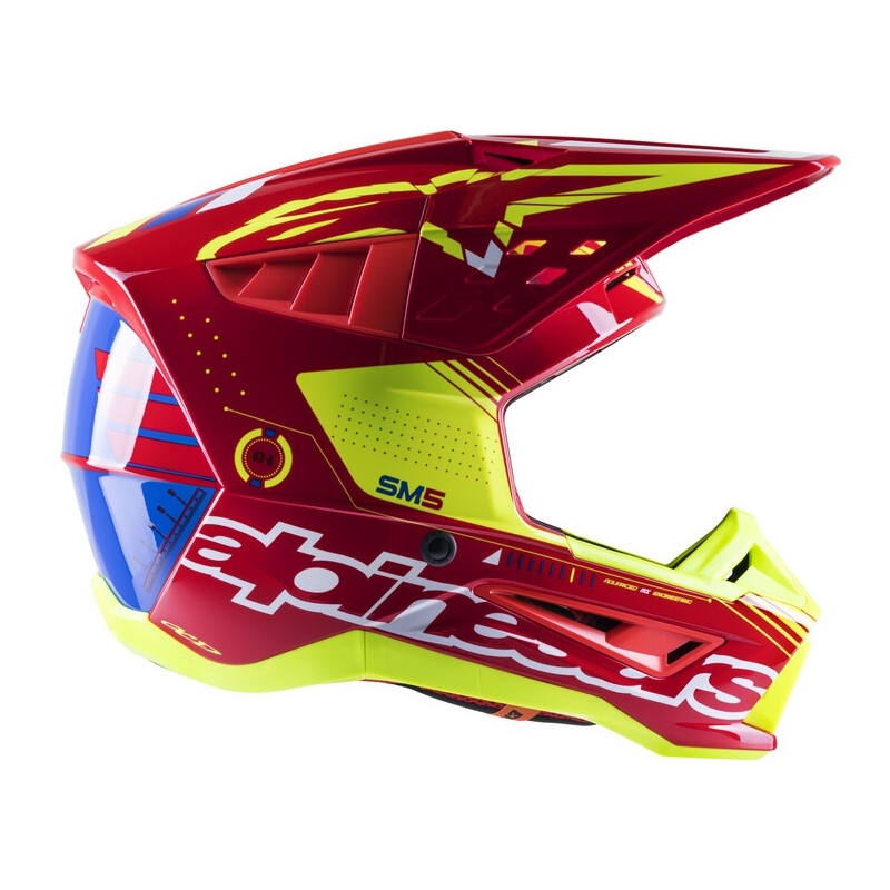 Casque motocross Alpinestars S-M5 Action rouge-jaune fluo-blanc-bleu