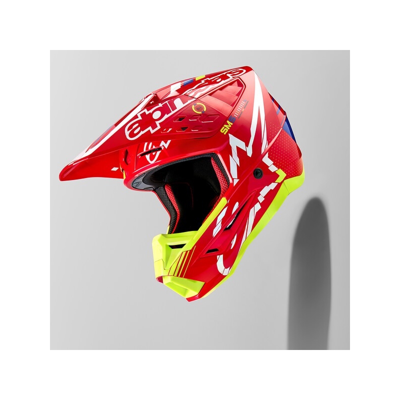 Casque motocross Alpinestars S-M5 Action rouge-jaune fluo-blanc-bleu