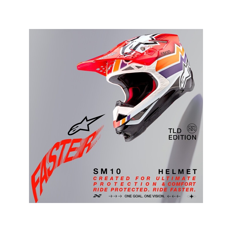 Casque motocross Alpinestars Supertech S-M10 Edition Troy Lee Designs orange-jaune-violet-blanc-noir