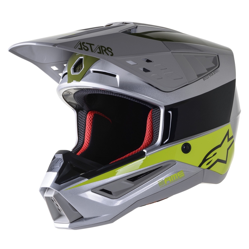 Casque motocross Alpinestars S-M5 Bond argenté-jaune fluo-vert brillant