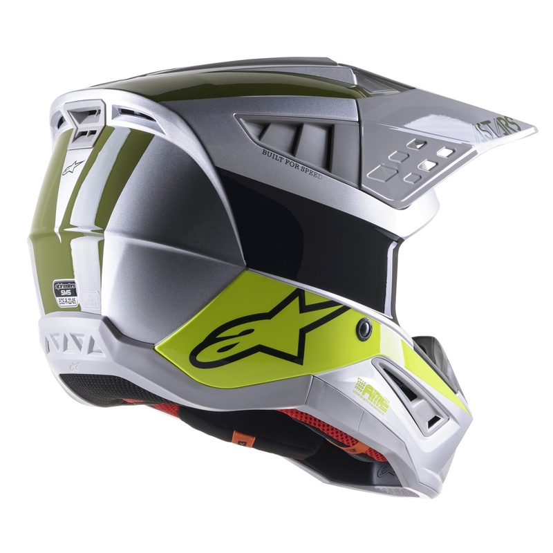 Casque motocross Alpinestars S-M5 Bond argenté-jaune fluo-vert brillant