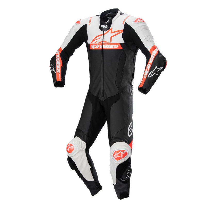 Alpinestars Missile 2 Ward Black-White-Fluo Red Leather Coverall (Combinaison de moto en cuir noir-blanc-rouge)