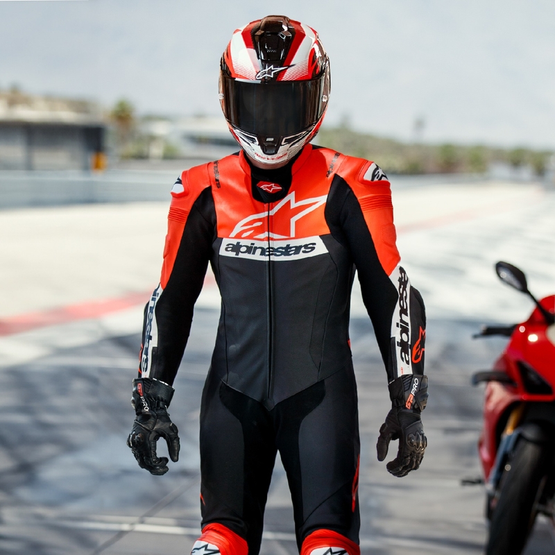 Alpinestars Missile 2 Ward Black-Fluo Red-White Leather Coverall (combinaison de moto en cuir)