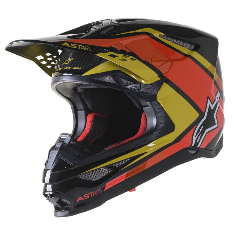 Casque motocross Alpinestars S-M10 Carbon Meta2 noir-jaune-orange brillant