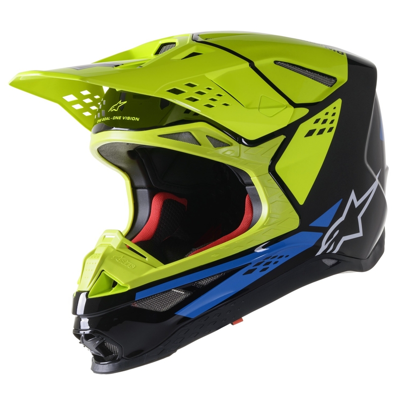 Alpinestars Casque Motocross Supertech S-M8 Factory Noir-Jaune fluo-Bleu brillant