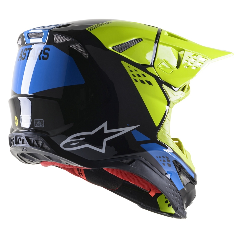 Alpinestars Casque Motocross Supertech S-M8 Factory Noir-Jaune fluo-Bleu brillant