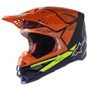 Casque Motocross Alpinestars Supertech S-M8 Factory Bleu Foncé-Orange-Jaune Fluo Brillant