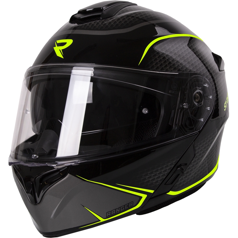Casque moto modulable Street Racer Ranger noir-jaune fluo - grade II