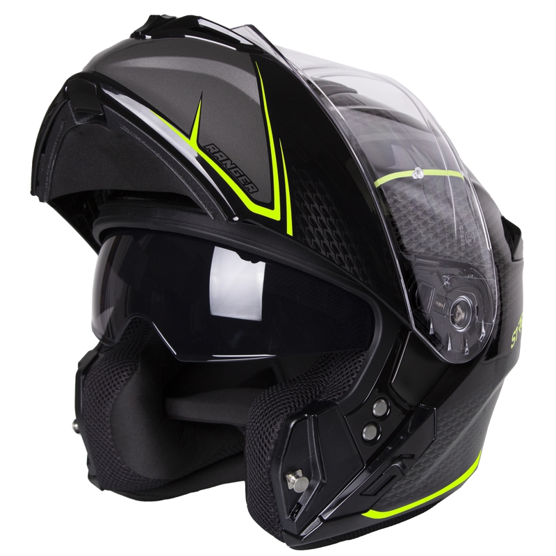 Casque moto modulable Street Racer Ranger noir-jaune fluo - grade II