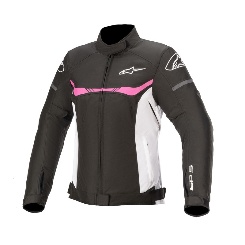 Veste de moto imperméable Alpinestars Stella T-SPS pour femmes, noir, blanc et rose