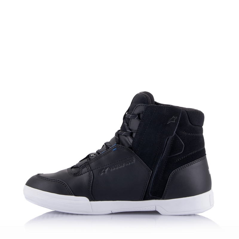 Bottes de moto Alpinestars Chrome Drystar noires, blanches et bleues