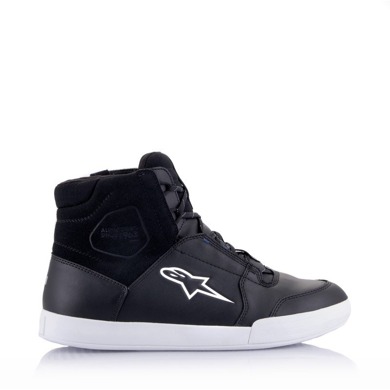 Bottes de moto Alpinestars Chrome Drystar noires, blanches et bleues