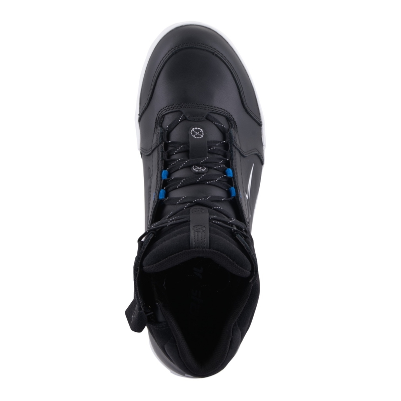 Bottes de moto Alpinestars Chrome Drystar noires, blanches et bleues