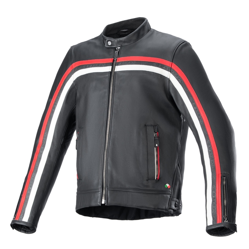 Alpinestars Dyno Veste de moto en cuir noir-rouge-beige