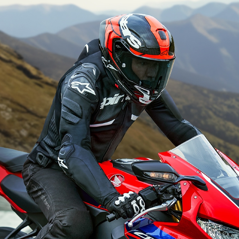 Blouson moto en cuir Alpinestars Atem 5 noir-blanc