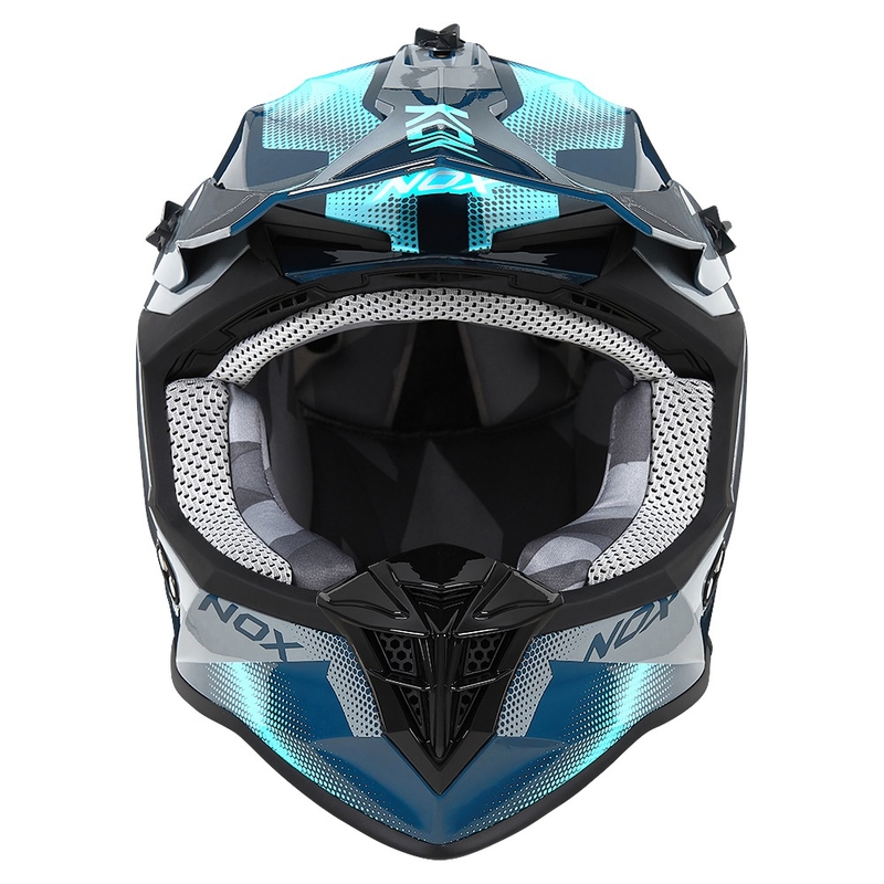 Casque motocross NOX N633 bleu fluo-gris
