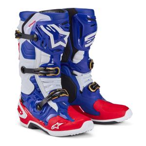 Bottes de moto Alpinestars Tech 10 Limited Edition Union Redbud MX 2024 Rouge-Bleu-Blanc-Noir