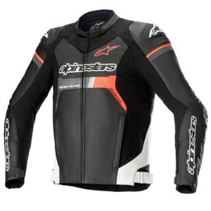 Alpinestars GP Force Airflow Veste de moto en cuir noir-blanc-rouge fluo