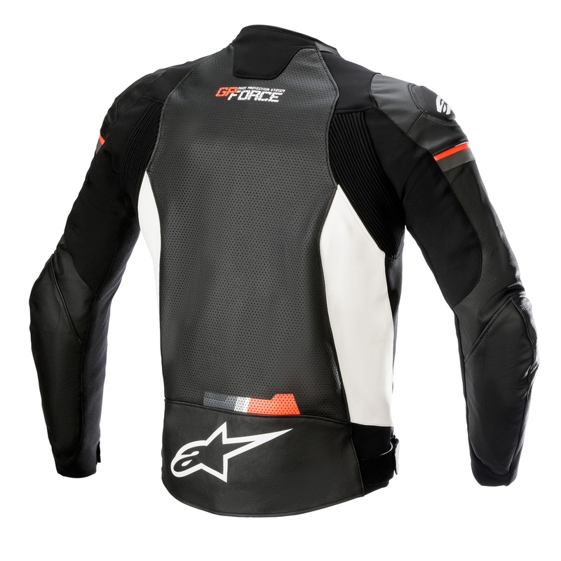 Alpinestars GP Force Airflow Veste de moto en cuir noir-blanc-rouge fluo