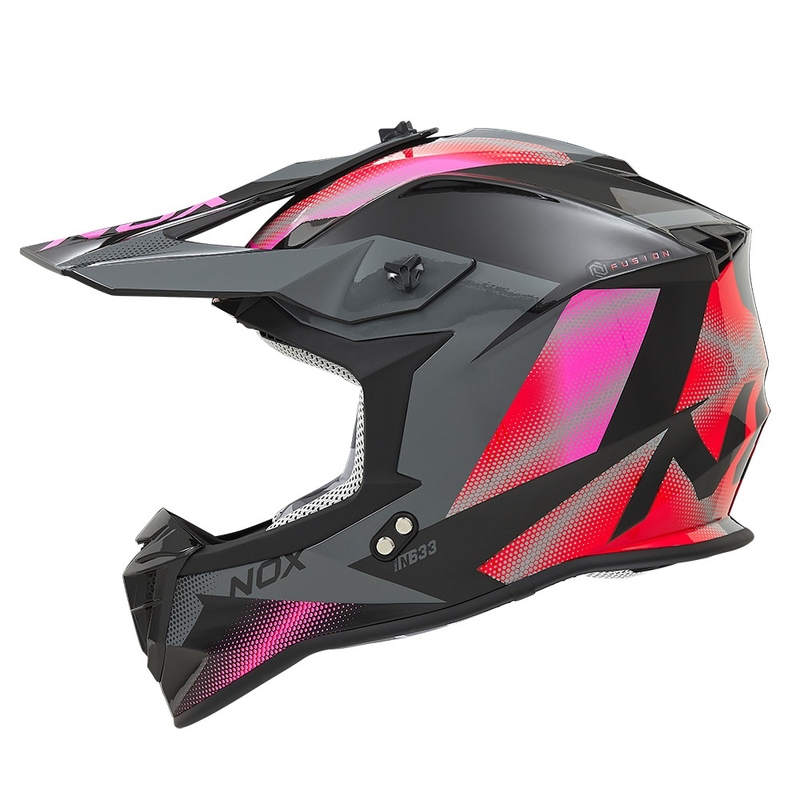 Casque de motocross pour femme NOX N633 rose fluo-rouge-gris