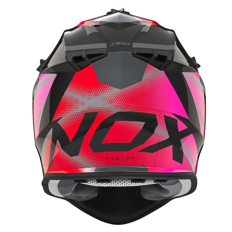 Casque de motocross pour femme NOX N633 rose fluo-rouge-gris