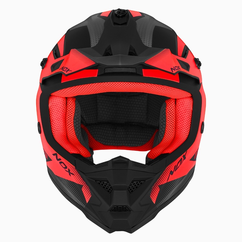 Casque motocross enfant NOX N761 MX rouge fluo-noir-gris