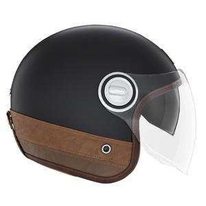 Casque moto ouvert NOX PREMIUM Heritage noir mat avec cuir marron