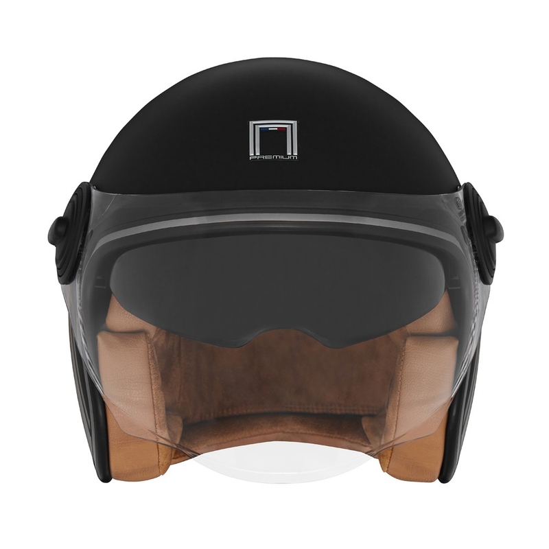 Casque moto ouvert NOX PREMIUM Heritage noir mat avec cuir marron