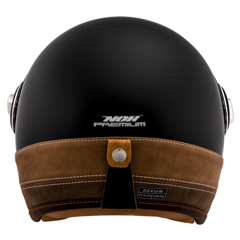 Casque moto ouvert NOX PREMIUM Heritage noir mat avec cuir marron