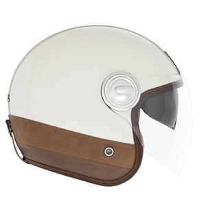 Casque moto ouvert NOX PREMIUM Heritage blanc avec cuir marron