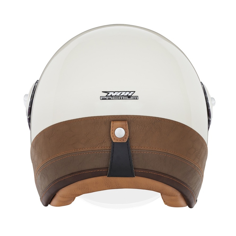 Casque moto ouvert NOX PREMIUM Heritage, blanc crème et cuir marron