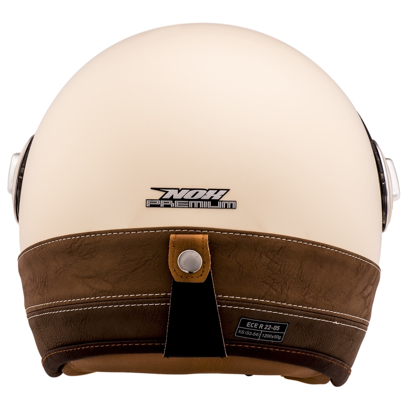 Casque moto ouvert NOX PREMIUM Heritage, blanc crème et cuir marron